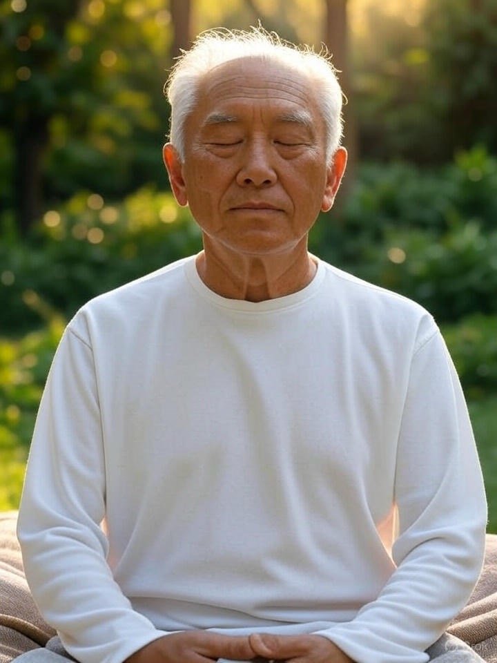 Homem em meditação ao ar livre