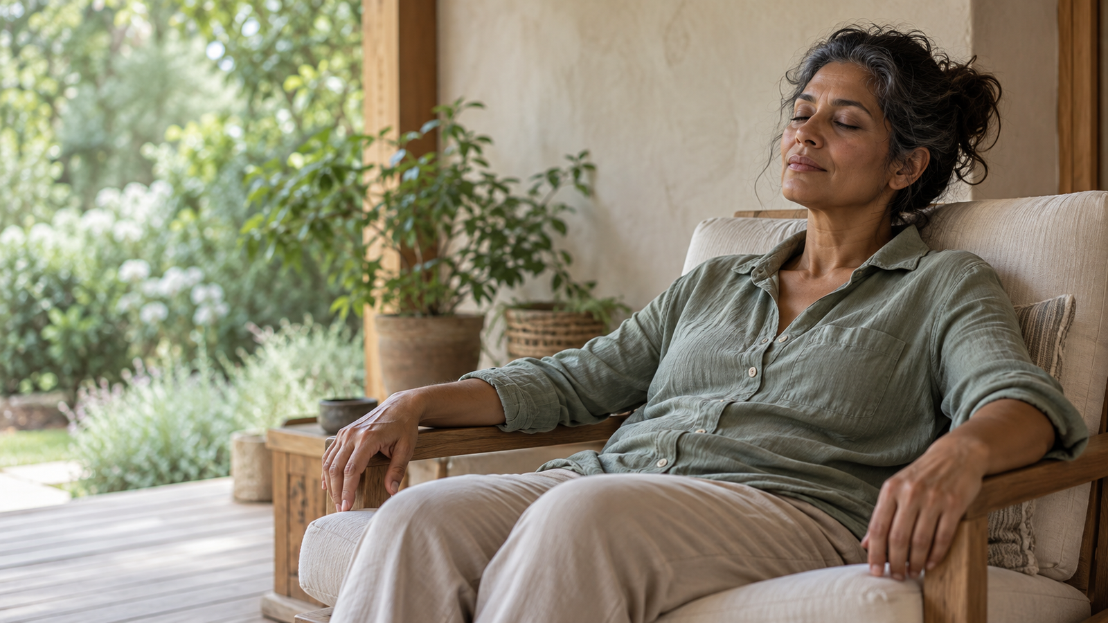 Mulher em repouso consciente em casa